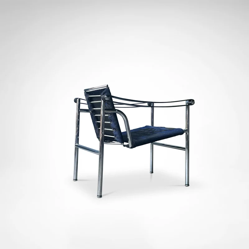 LC1 Blue and Black Ponyskin Armchair by Le Corbusier, Charlotte Perriand & Pierre Jeanneret for Cassina, 1990s