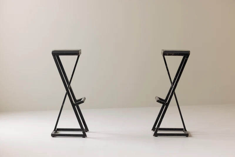 Set of 2 Modernist French Bar Stools, 1950s