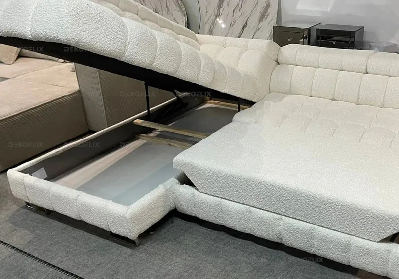 Canapé angle moderne doudou boucle blanc - Tybo