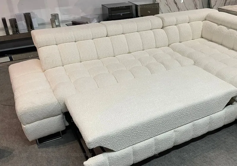 Canapé angle moderne doudou boucle blanc - Tybo