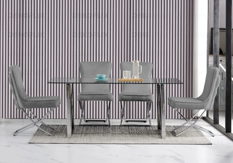 Chaise capitonnée pied croisé argent anthracite - Enzo x2