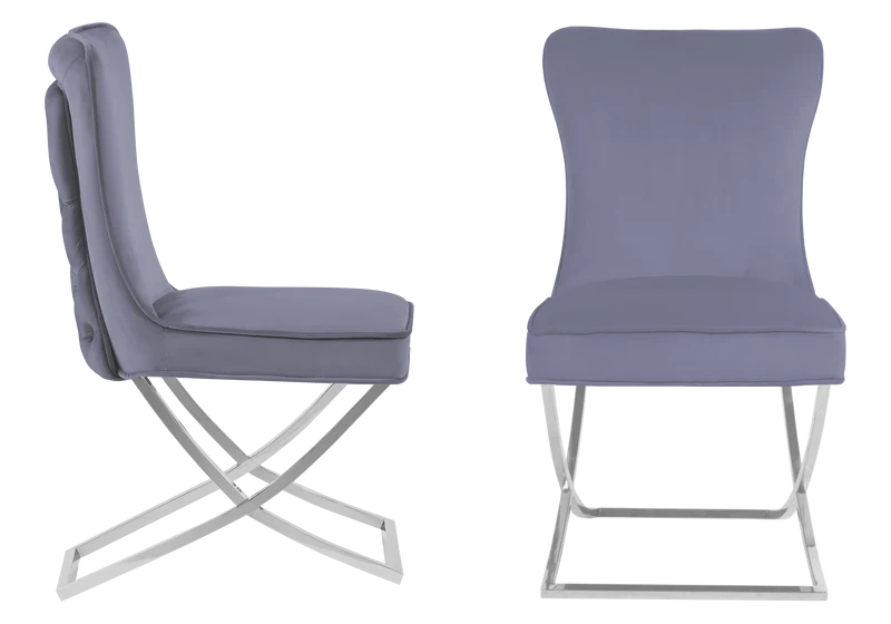 Chaise capitonnée pied croisé argent anthracite - Enzo x2
