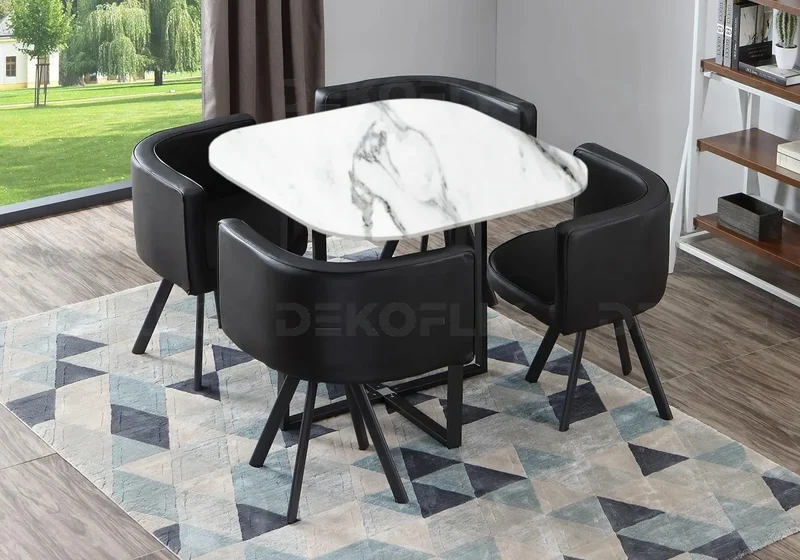 Ensemble table marbre et 4 chaises noir - Space