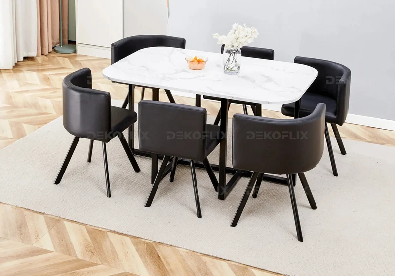 Ensemble table marbre et 4 chaises noir - Space