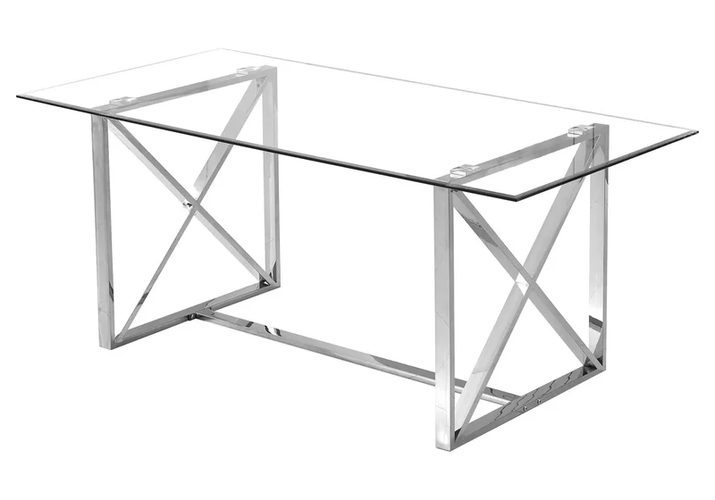 Table verre et 4 chaises velours gris argent - Enzo