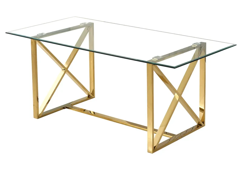 Table verre et 4 chaises velours gris dorée - Enzo