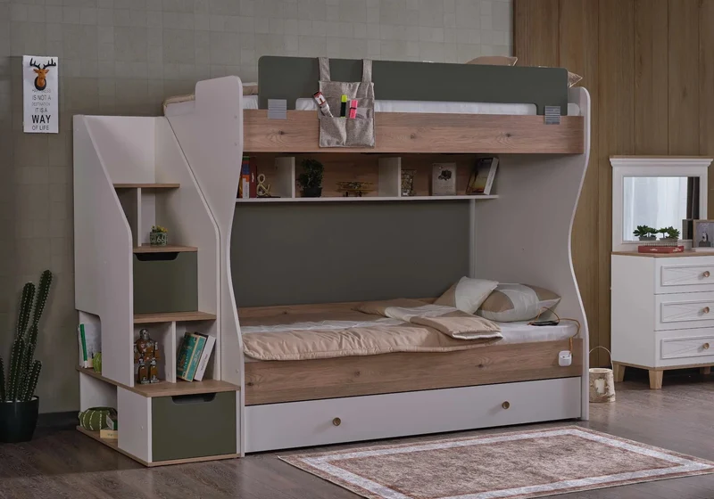 Ensemble chambre jeune lit superposé vert ATLAS