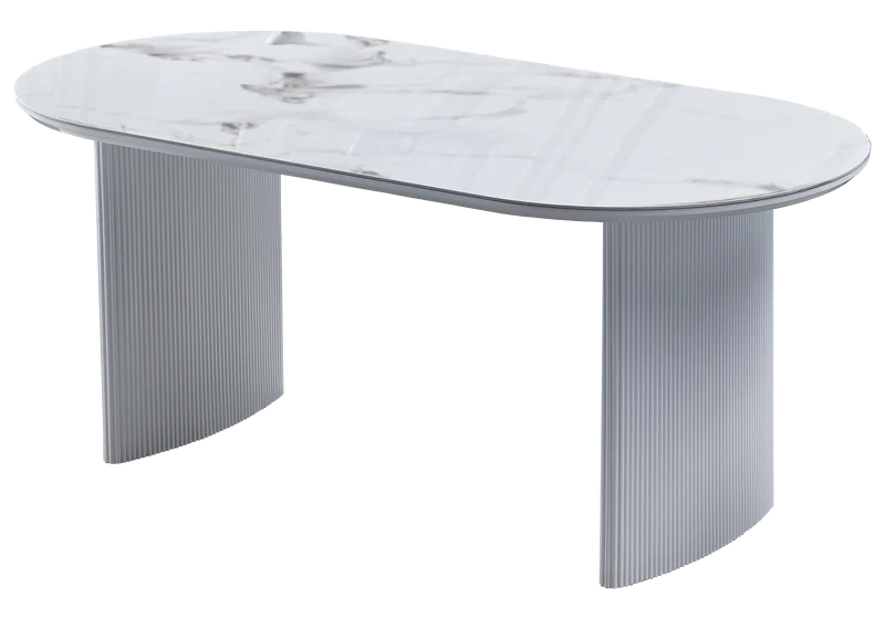 Ensemble table marbre beige et chaises noirs – Kara