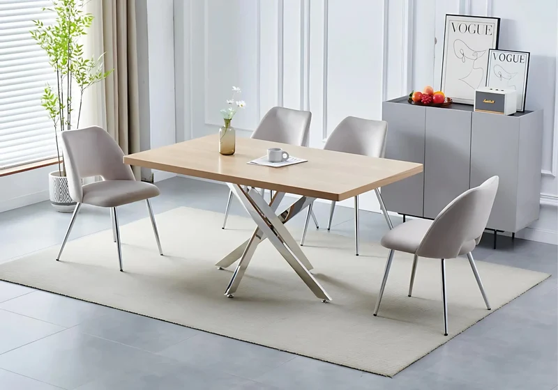 Table à manger argentée bois chêne - Joy