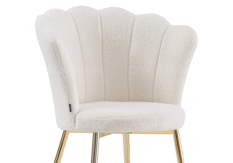 Chaise de table coquillage tissu bouclé pieds or - Nymea x2