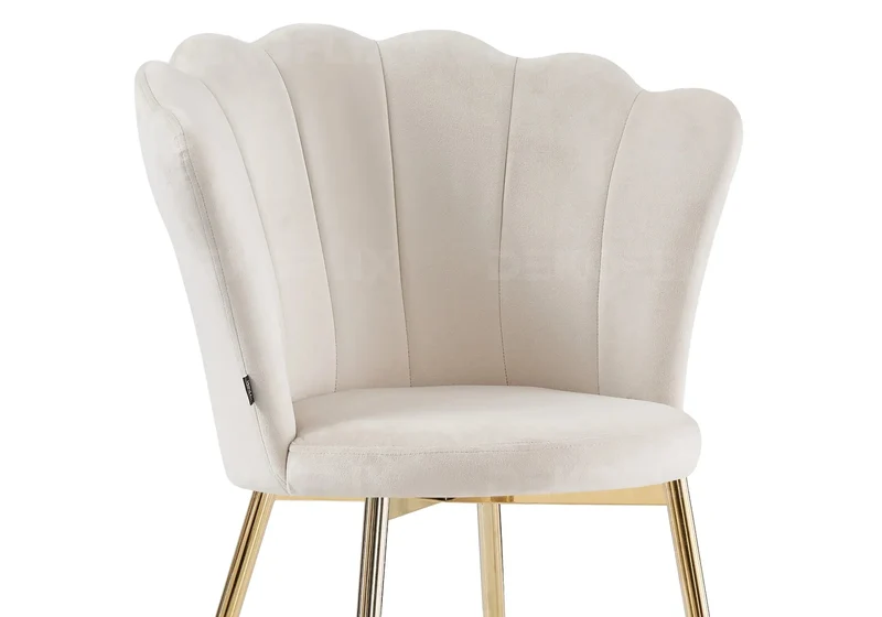 Chaise de table coquillage velours écru pieds or - Nymea x2