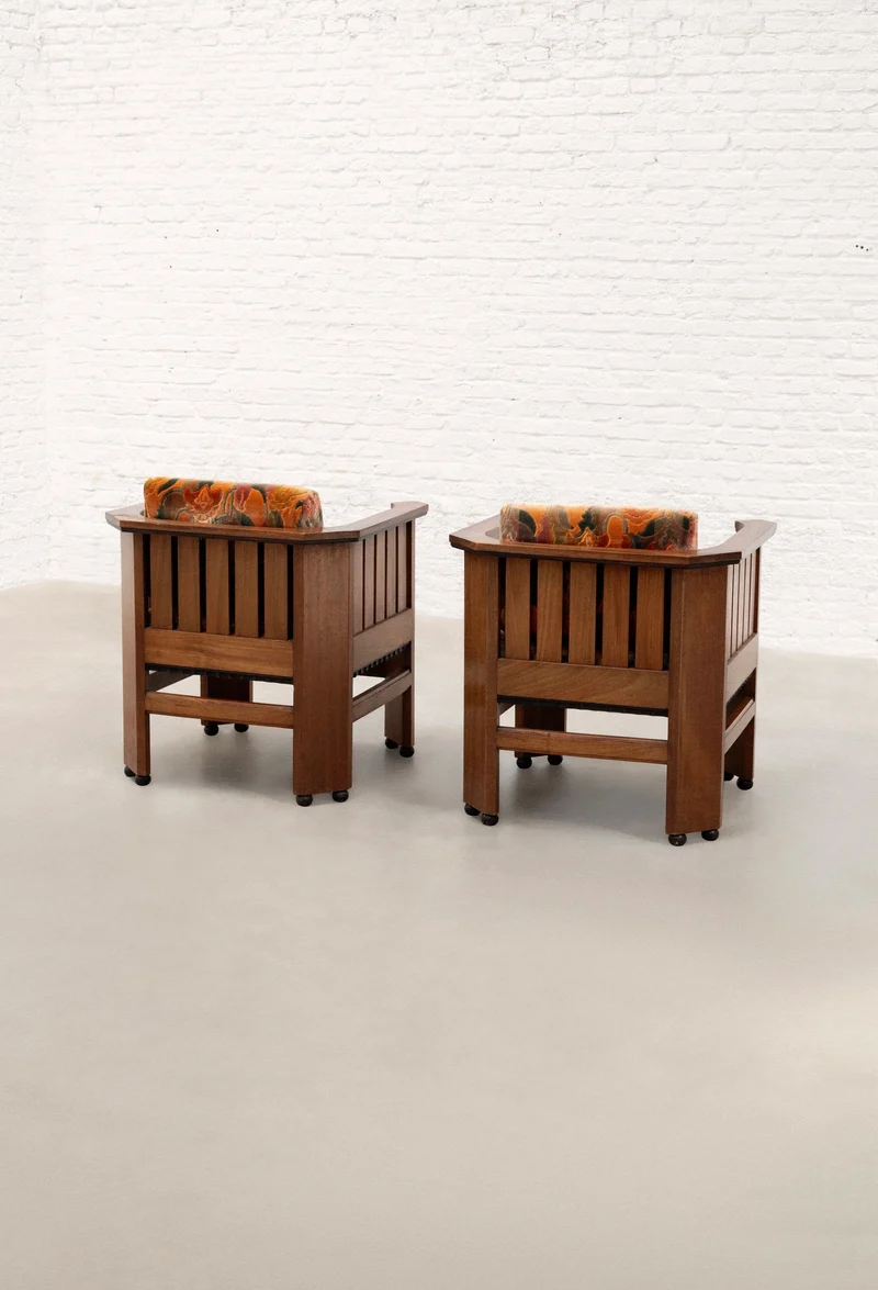 Pair of Amsterdam School Walnut Armchairs, Netherlands, c. 1930