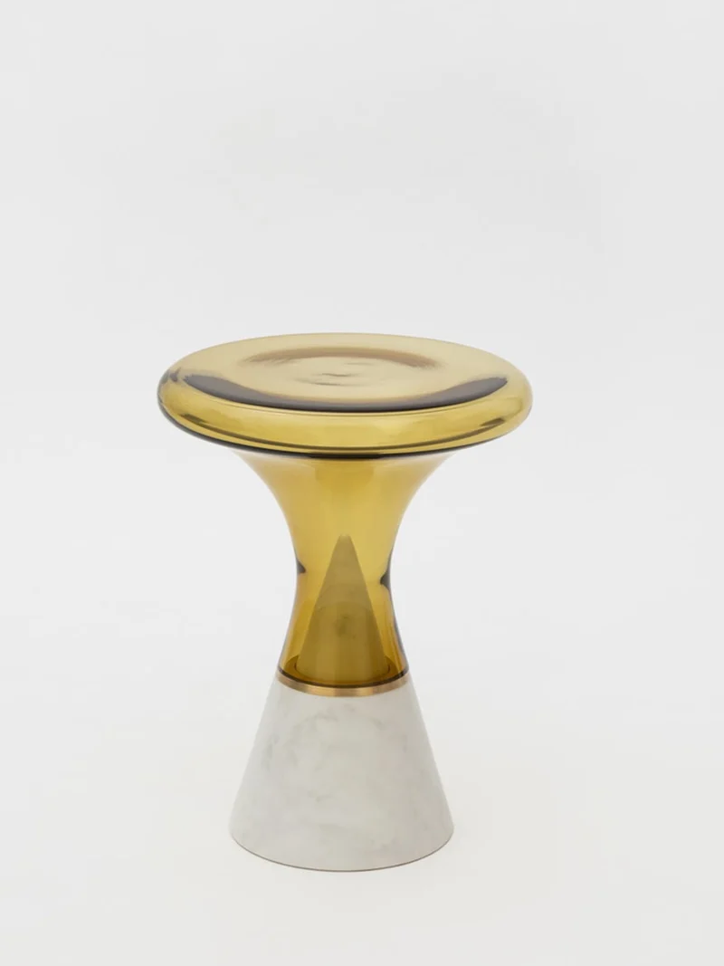 Join Side Table - Olivin Glass, Brushed Brass, Carrara Marble