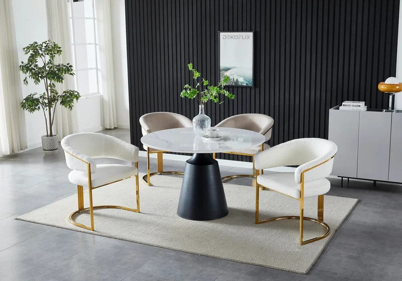 Ensemble Table Marbre et Chaises Moka - Olive