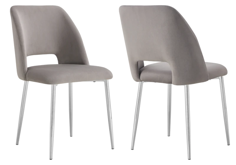 Chaise en velours gris avec dossier ouvert - Leoni x4