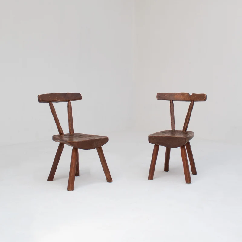 Pair of Vintage Brutalist Oak Chairs