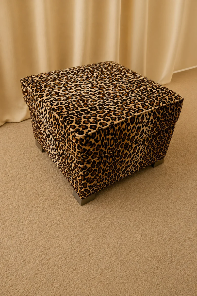Pair of Leopard Upholstered Footstools