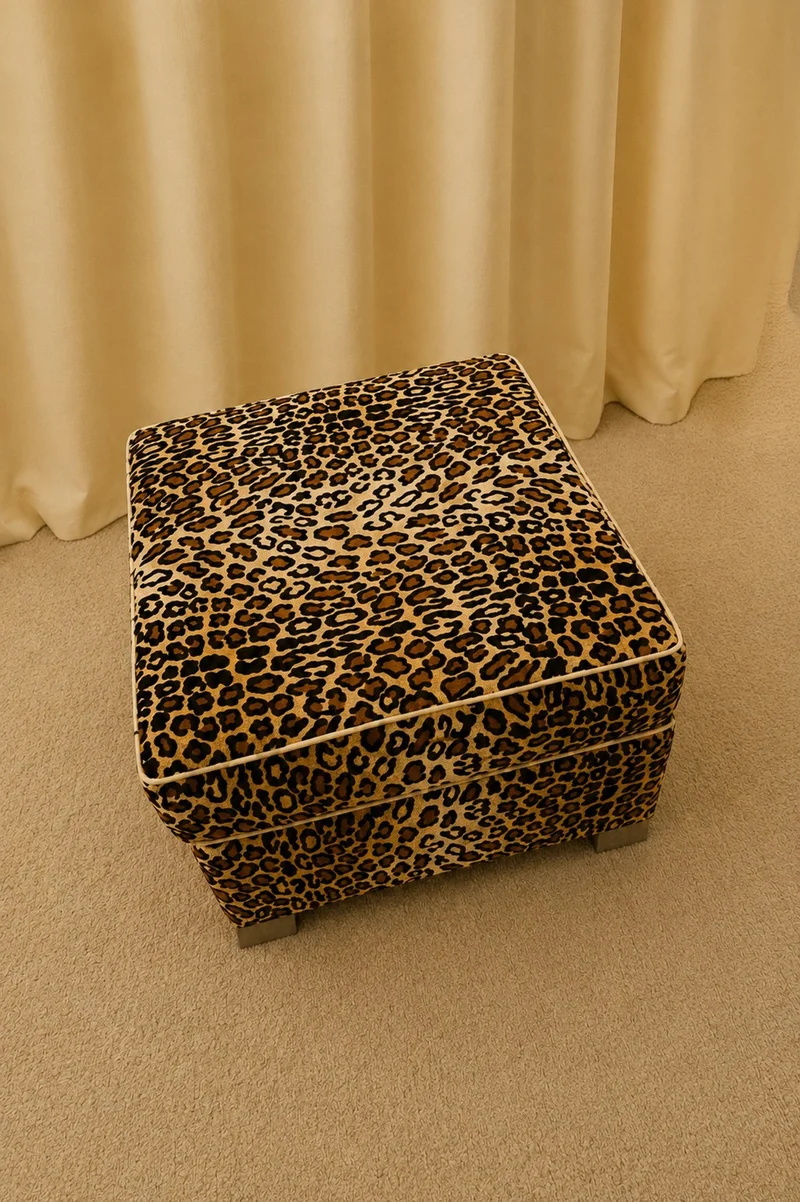 Pair of Leopard Upholstered Footstools