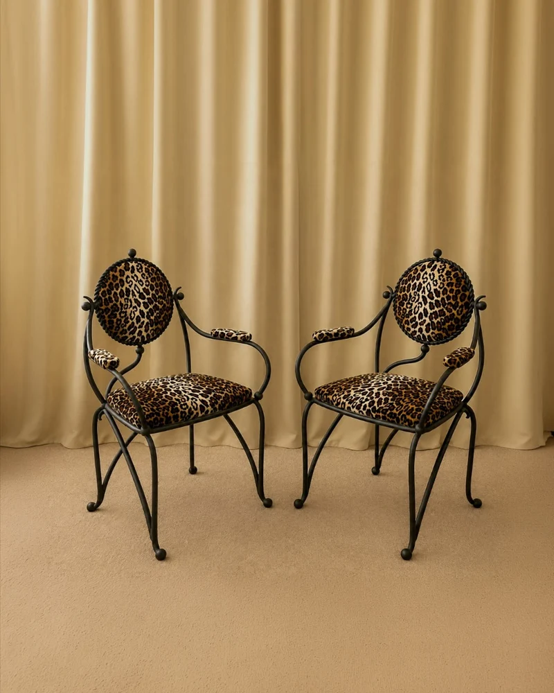 Pair of Galante Hammered Wrought Iron Armchairs