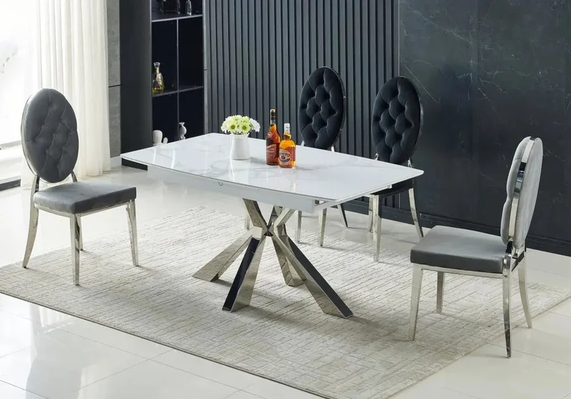 Ensemble table chaise extensible dorée - Lika