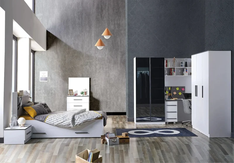 Ensemble de chambre jeune moderne anthracite INFINITY