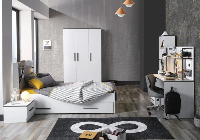 Ensemble de chambre jeune moderne blanc INFINITY