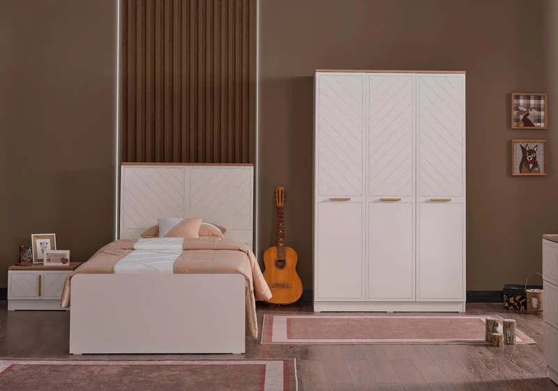 Ensemble de chambre jeune moderne crème OSCAR