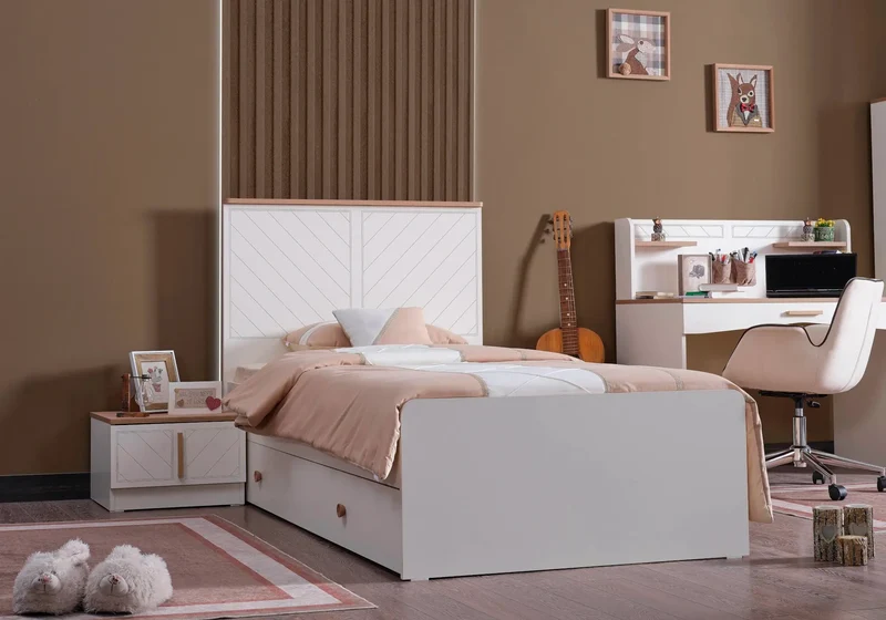 Ensemble de chambre jeune moderne crème OSCAR