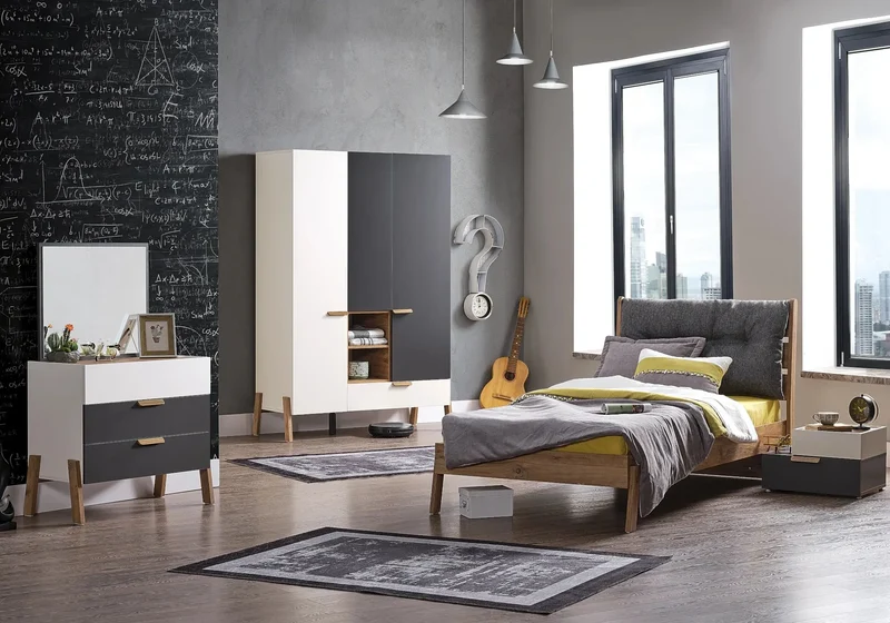 Ensemble de chambre jeune moderne anthracite MOTTO