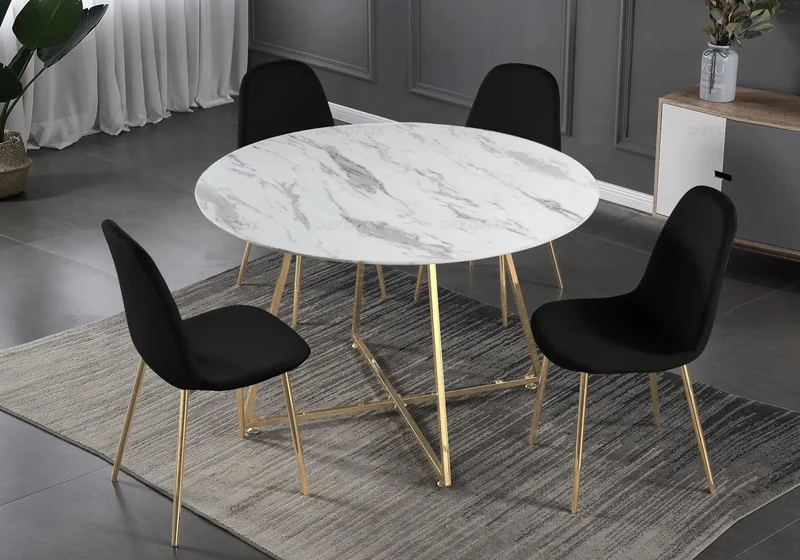 Table ronde marbre et 4 chaises doré - Gina