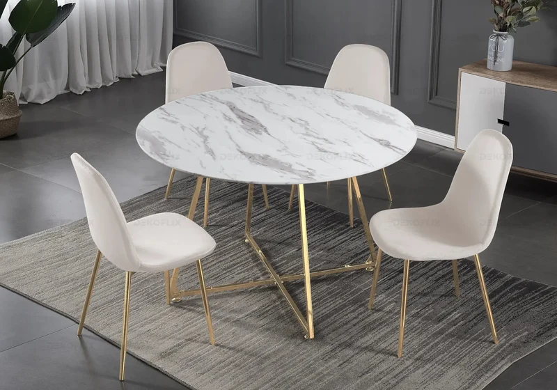 Table ronde marbre et 4 chaises doré - Gina