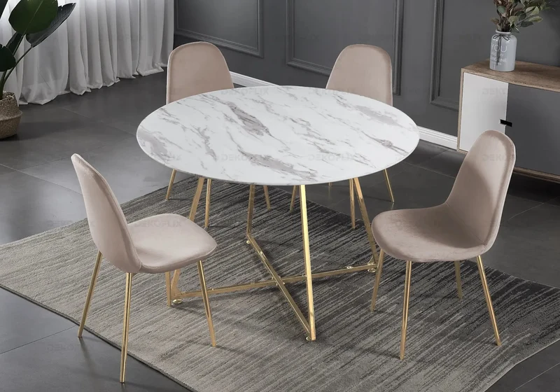 Table ronde marbre et 4 chaises doré - Gina