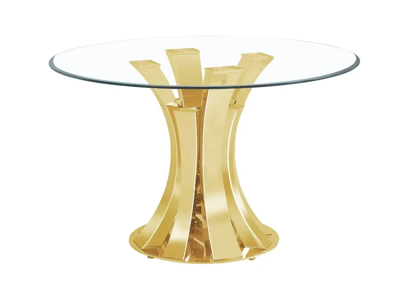 Table à manger dorée céramique marbre blanc - Sidy