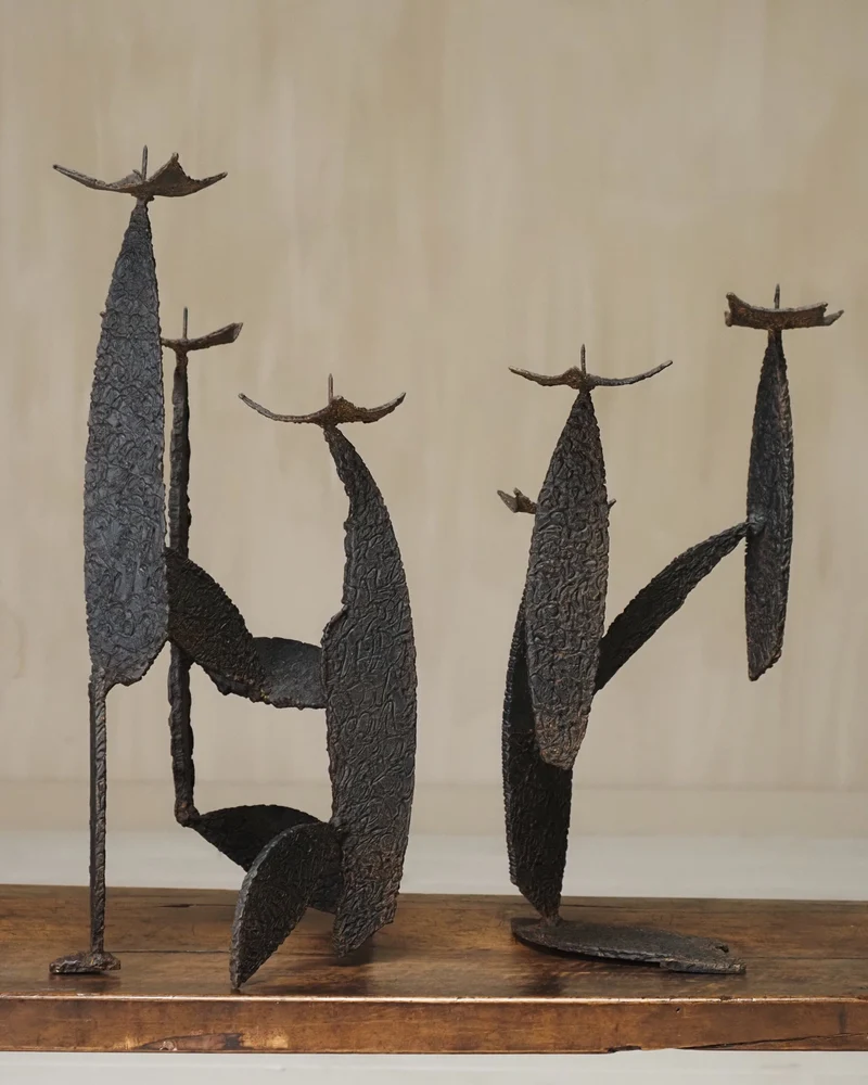 Pair of Sculptural Brutalist Candle Holders