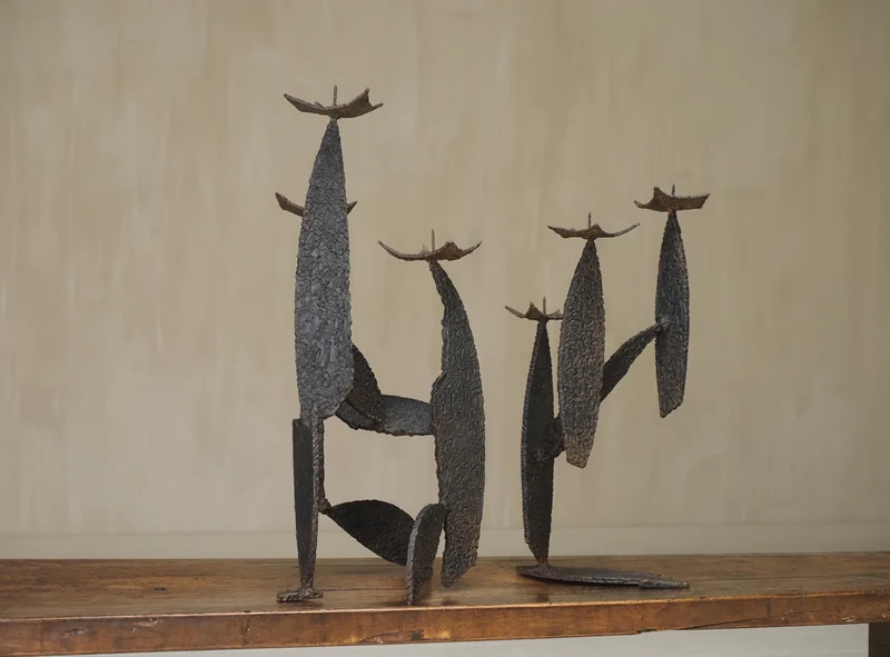 Pair of Sculptural Brutalist Candle Holders