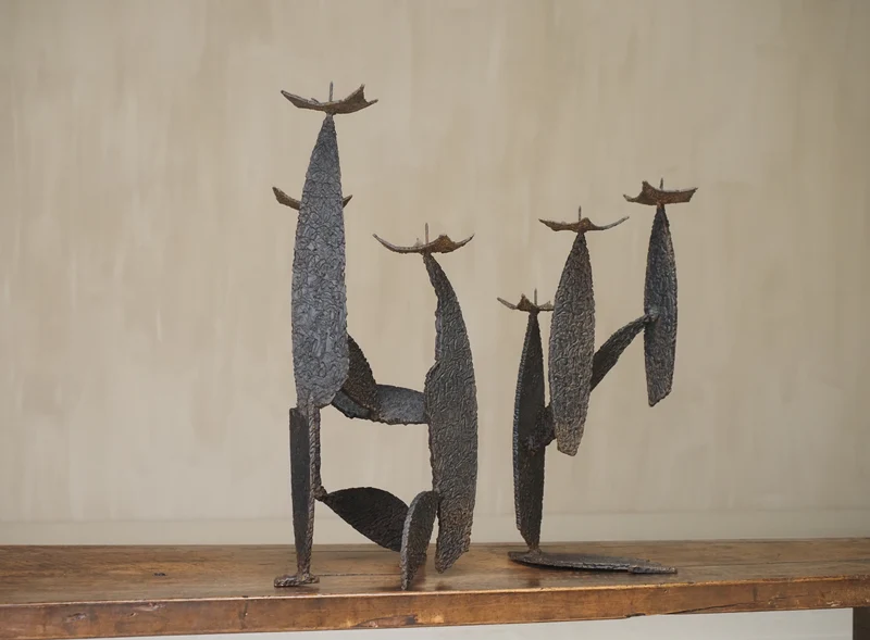 Pair of Sculptural Brutalist Candle Holders