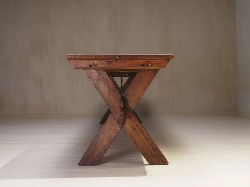 19th Century X-Frame Trestle and Cross Stretcher Base Table