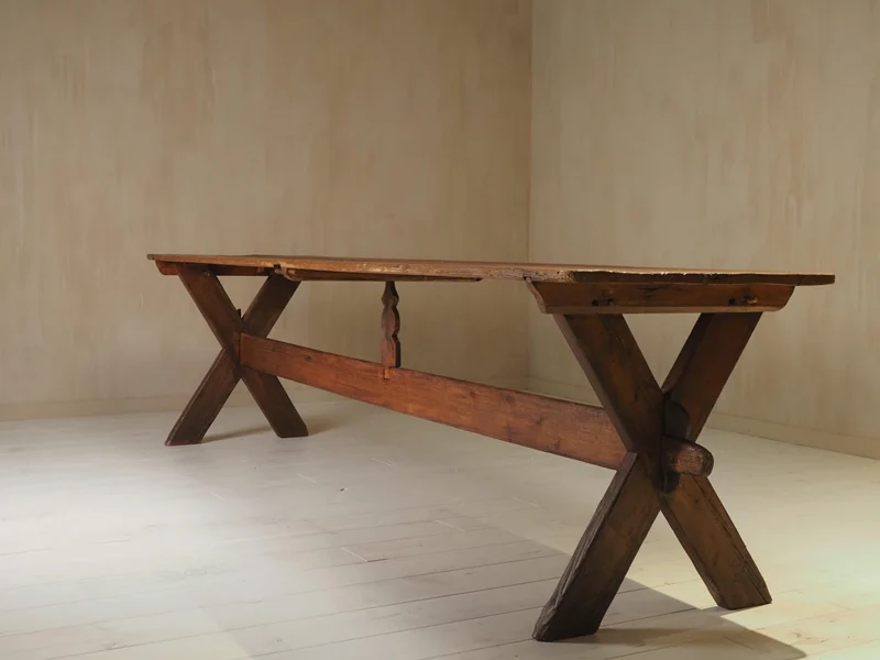 19th Century X-Frame Trestle and Cross Stretcher Base Table