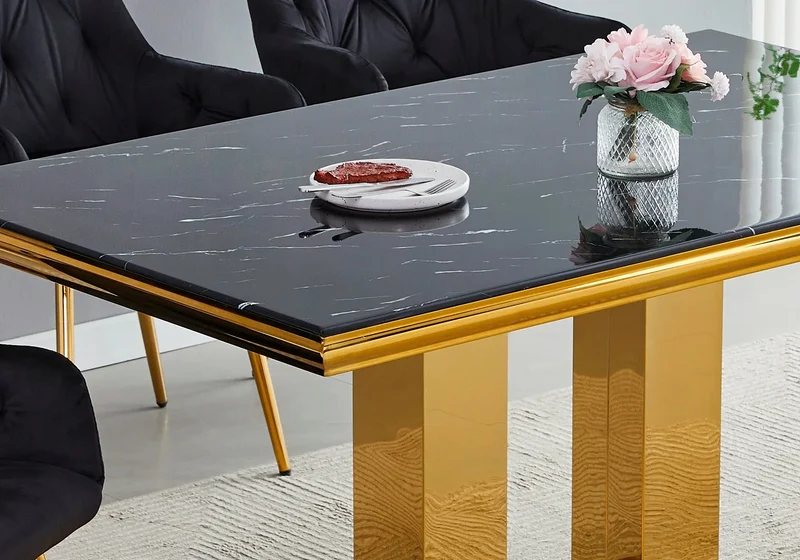Ensemble table chaise dorée marbre noir - Versus
