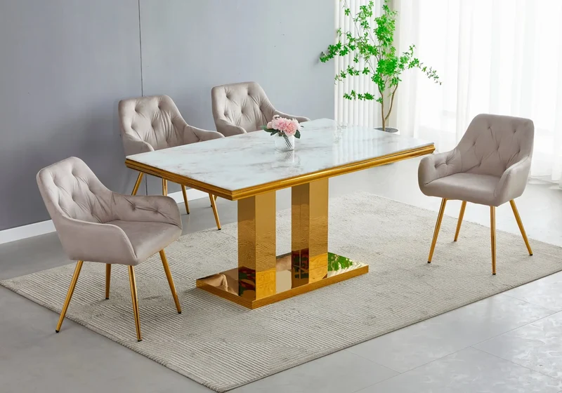 Ensemble table chaise dorée marbre noir - Versus