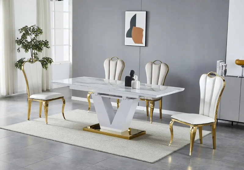 Ensemble table chaise dorée marbre noir - Max