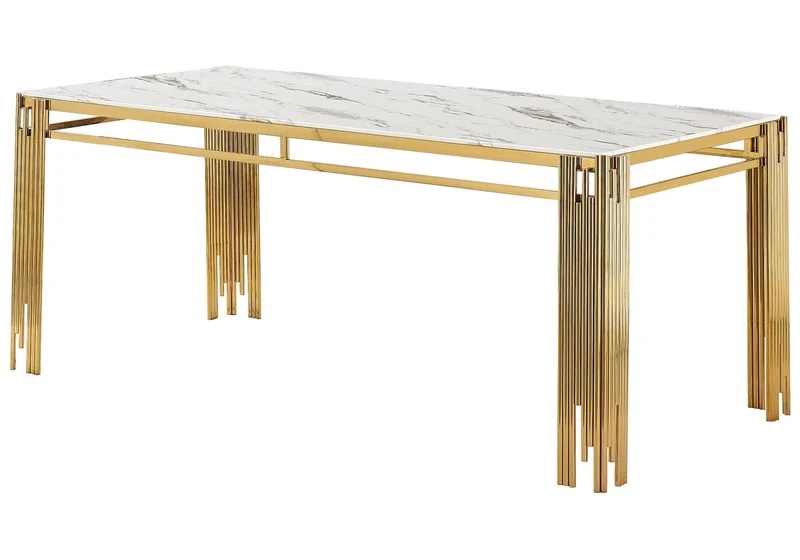 Table salle à manger dorée marbre blanc - Eve