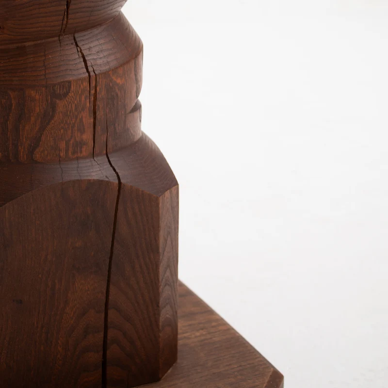 Sculptural Wooden Pillar in Solid Elm with Twisted Geometric Carving