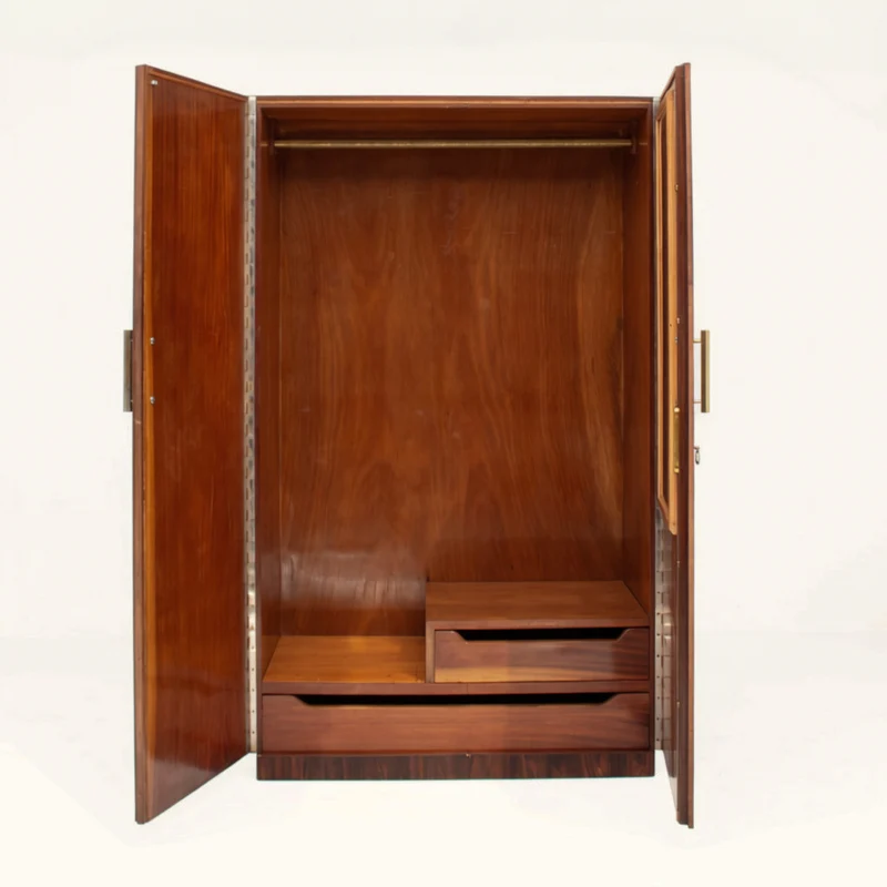 Mid-Century Walnut Wardrobe with Brass Handles