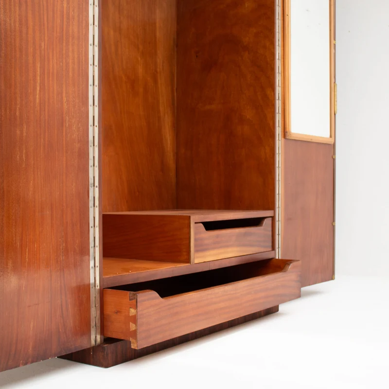 Mid-Century Walnut Wardrobe with Brass Handles