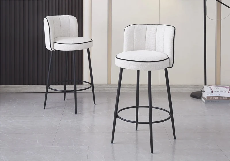 Chaises hautes de bar tissu écru - Mody x2