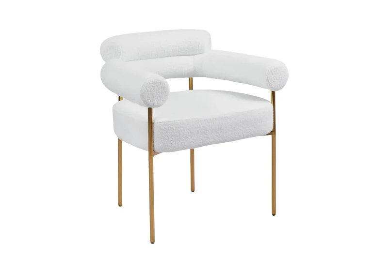 Fauteuil de table bouclée blanc pieds dorés - Laya