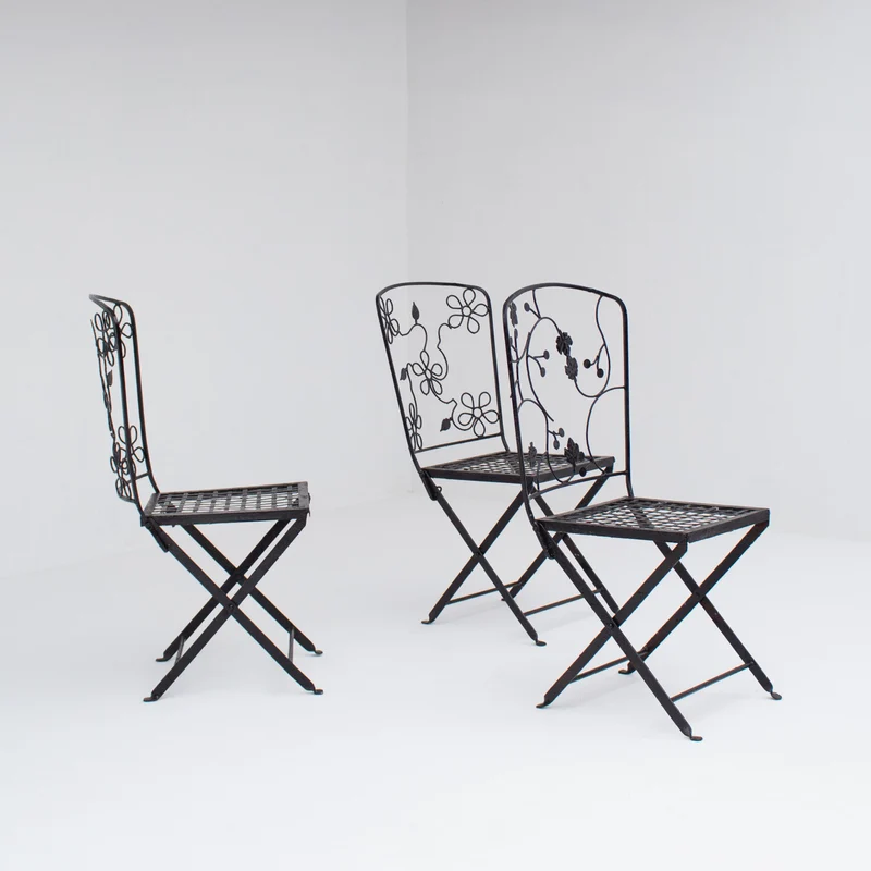 Set of Three Decorative Wrought Iron Garden Chairs