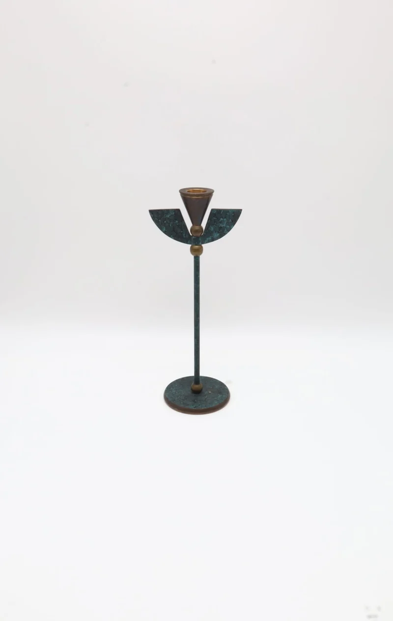 Verdigris & Brass Winged Candle Holder – Italy, 1980s