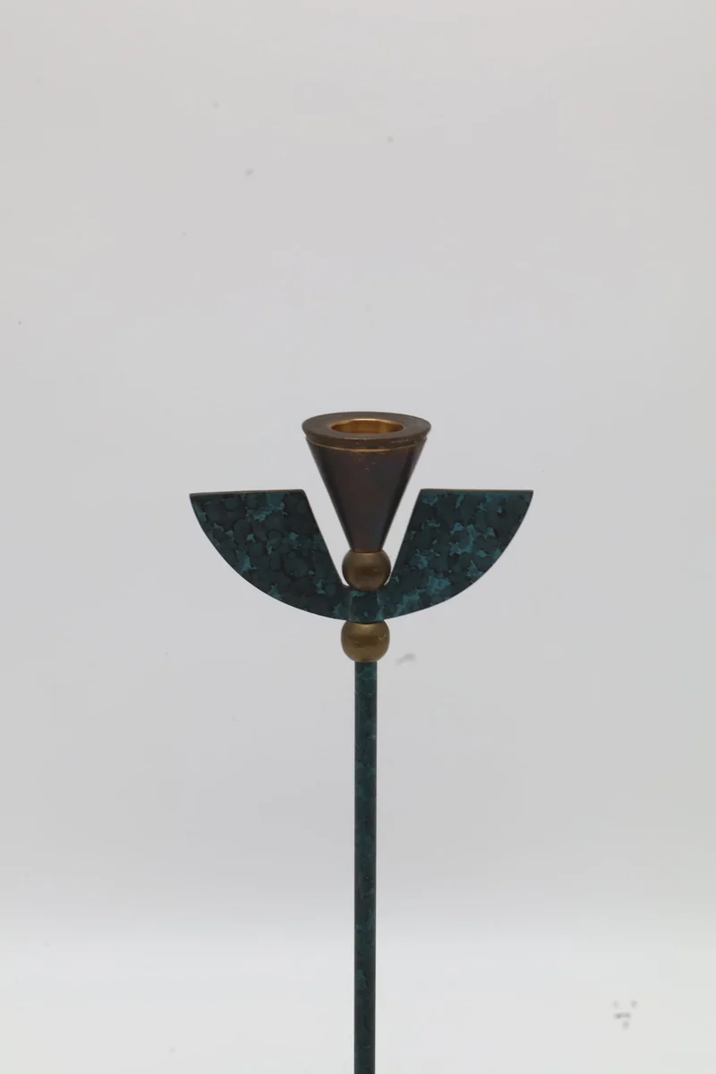 Verdigris & Brass Winged Candle Holder – Italy, 1980s